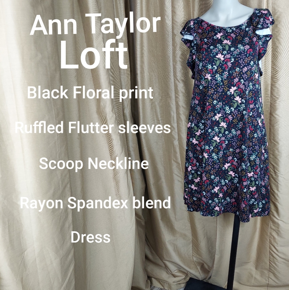 SOLD🚫🚫🚫Loft Black floral print slip on dress